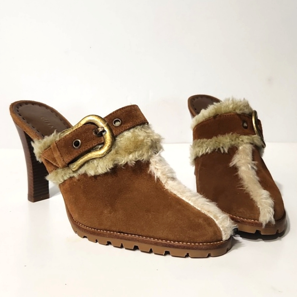 NEW!! Gianni Bini Suede Faux Fur 4" Heel Mule Clogs Size 8